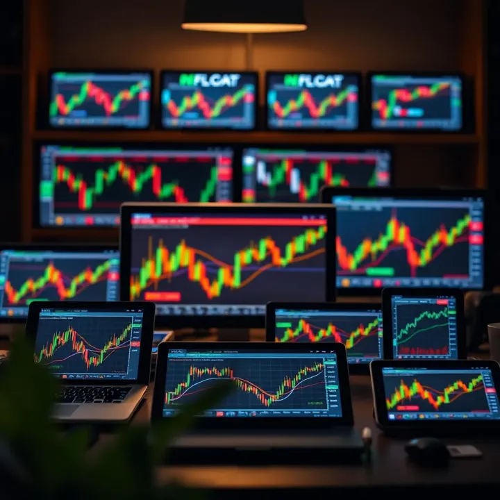 Collection of digital devices showing various forex trading lessons and educational content