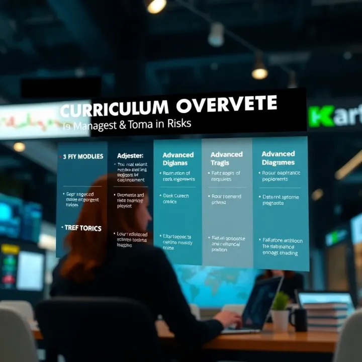 Illustration showing key modules and topics covered in an advanced diploma in risk management curriculum