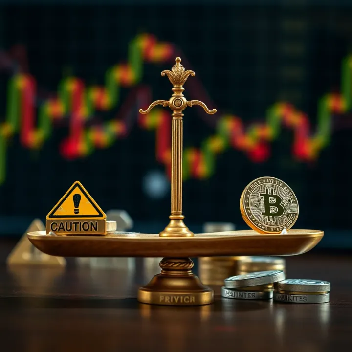 Conceptual graphic representing the balance of risks and rewards in binary trading with symbols of caution and profit
