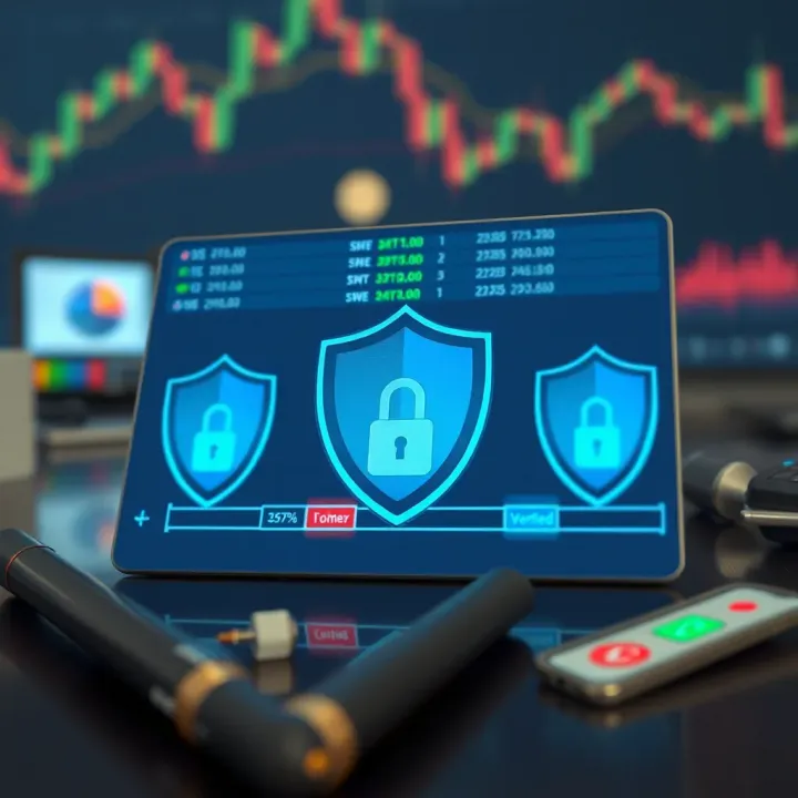 Graphic depicting secure forex trading with verified brokers and protective shields