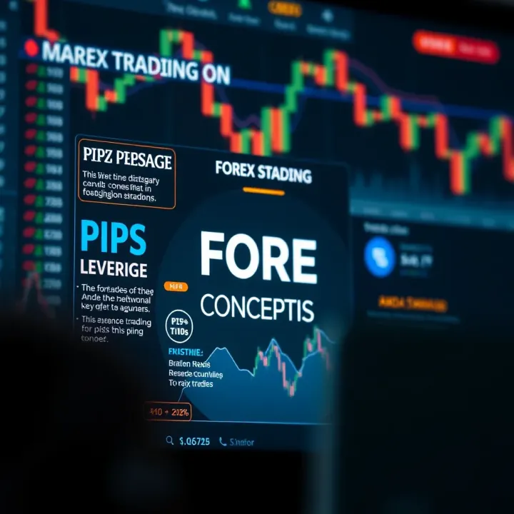 Diagram displaying key forex trading concepts such as pips, leverage, and risk management strategies