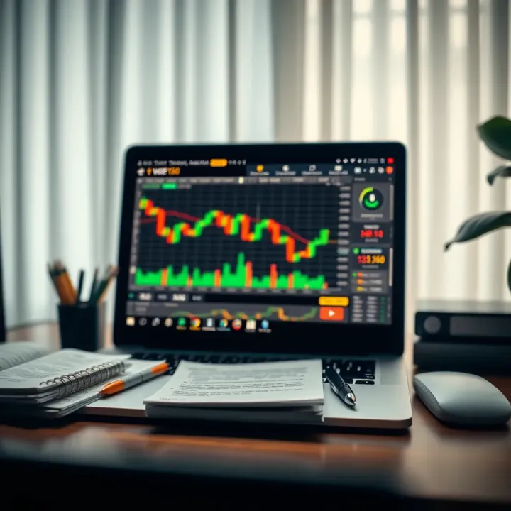 Forex Trading Video Tutorial with Learning Materials Educational setup with laptop displaying forex video tutorial and notes beside it