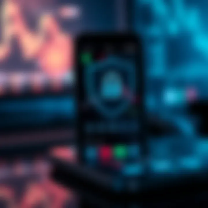 Secure digital shield overlaying a smartphone with forex trading app interface