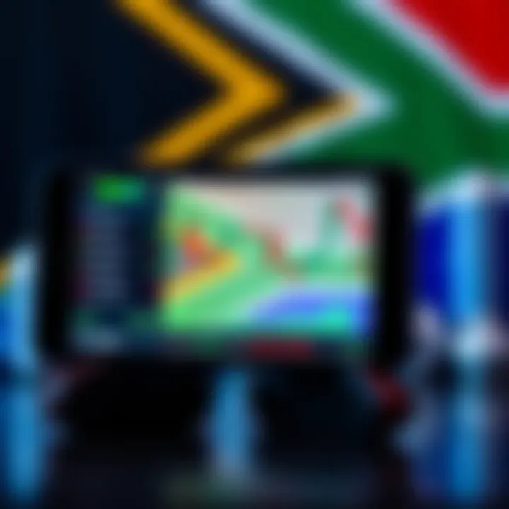 Mobile device displaying forex trading charts with South African flag in background indicating local market focus