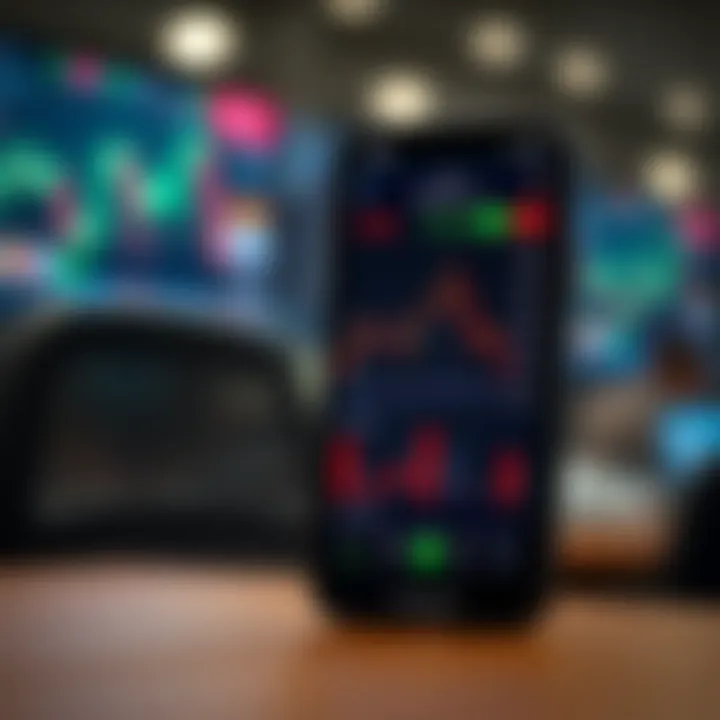 Mobile phone displaying a user-friendly trading app interface with charts and market data