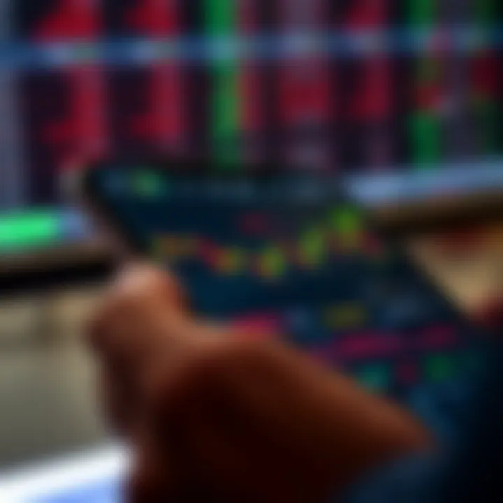 Mobile device screen displaying a user-friendly interface of a forex trading application with various currency pairs and real-time price charts