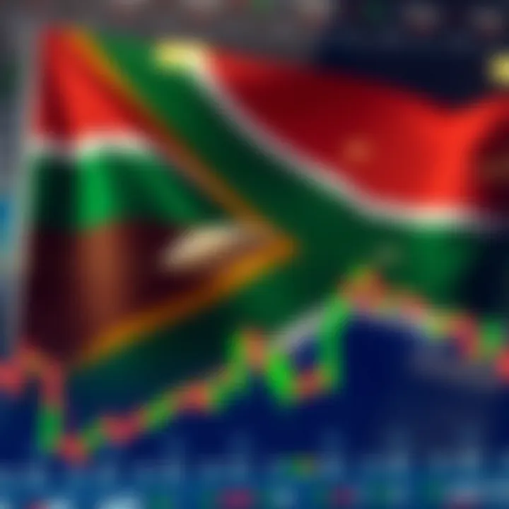 Chart displaying currency exchange rates with South African flag in background