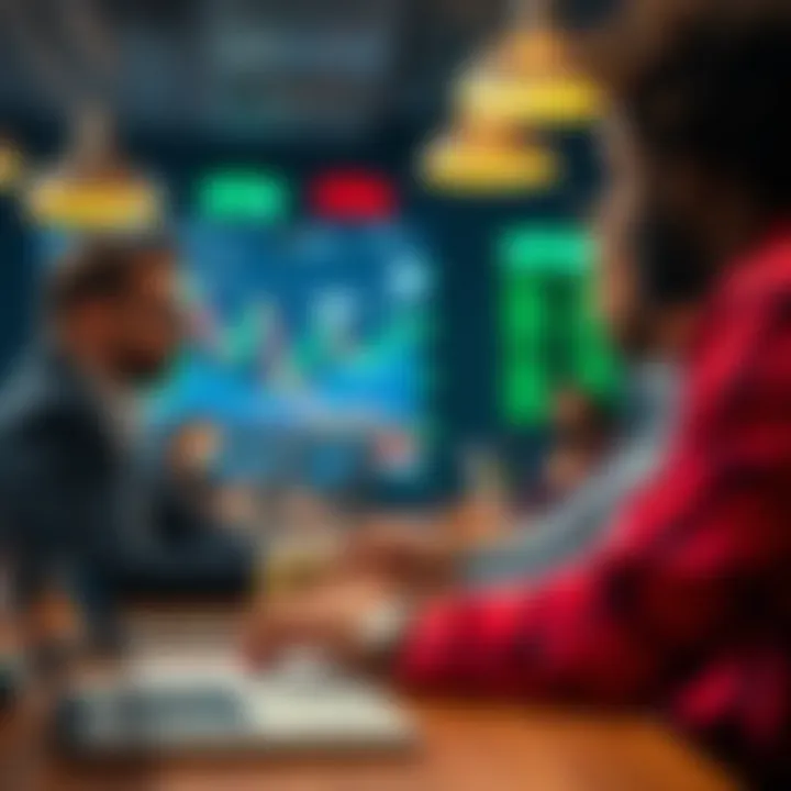 Visual representation of forex traders exchanging insights and strategies online within a community