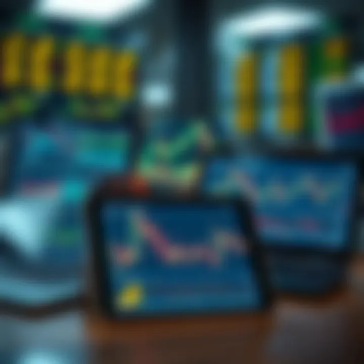 Digital Tools for Forex Trading Strategies and Risk Management Collection of digital devices displaying forex trading strategies and risk management tools