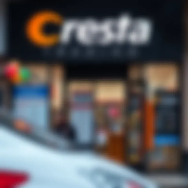 Storefront of a Cresta Trading game shop with clear business hours displayed on the door