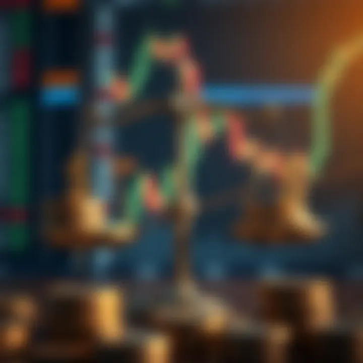 Conceptual illustration of risk management with balance scales and currency symbols