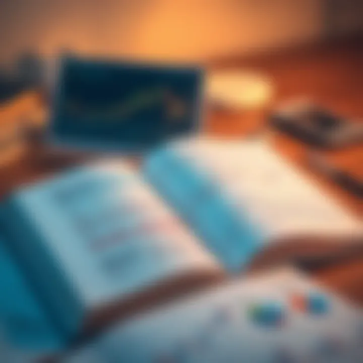 Key Forex Trading Books Featuring Charts and Market Analysis Open book with forex trading charts and graphs on pages displayed on a wooden desk