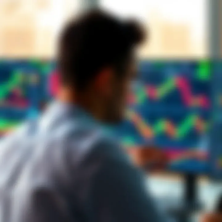 Illustration of a trader evaluating various sources of binary trading signals on a computer screen