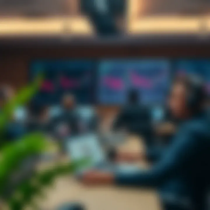 Classroom setting with students engaged in forex trading lessons using laptops