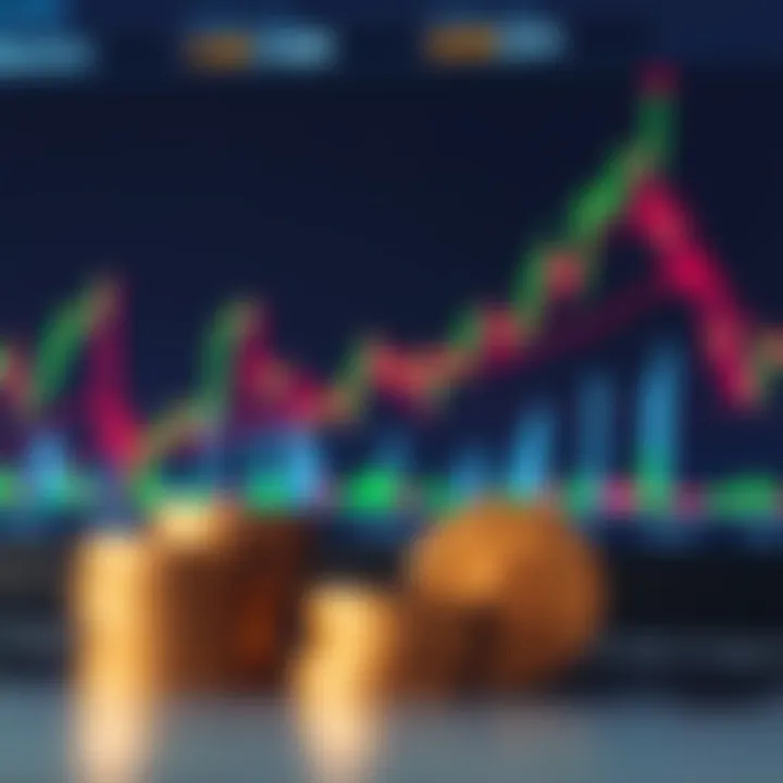 Chart displaying forex currency pairs with upward growth trend and financial data indicators