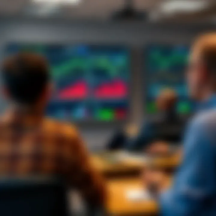 Classroom setting with charts and graphs explaining forex trading concepts to attentive learners