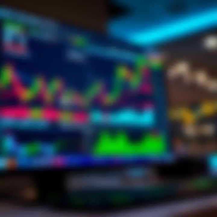 Close-up of a computer screen showing forex trading platform with charts and market data