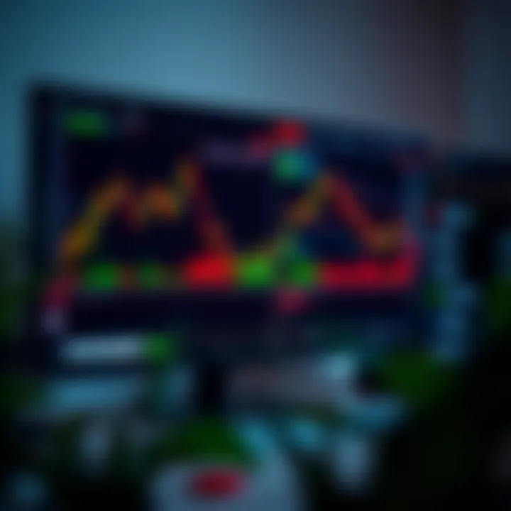 Forex Trading Platform Interface with Market Analysis Computer screen displaying forex trading platform with candlestick charts and market data