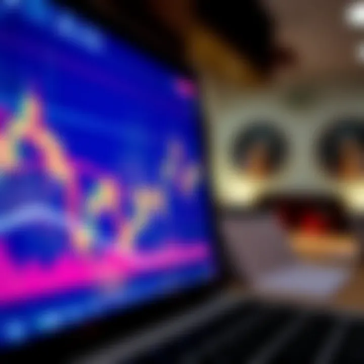 Graph showing forex market trends on a digital screen with currency symbols