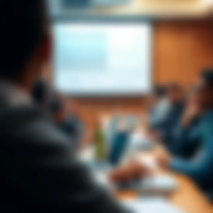 Forex trading seminar attendees engaging with a financial expert in a classroom setting