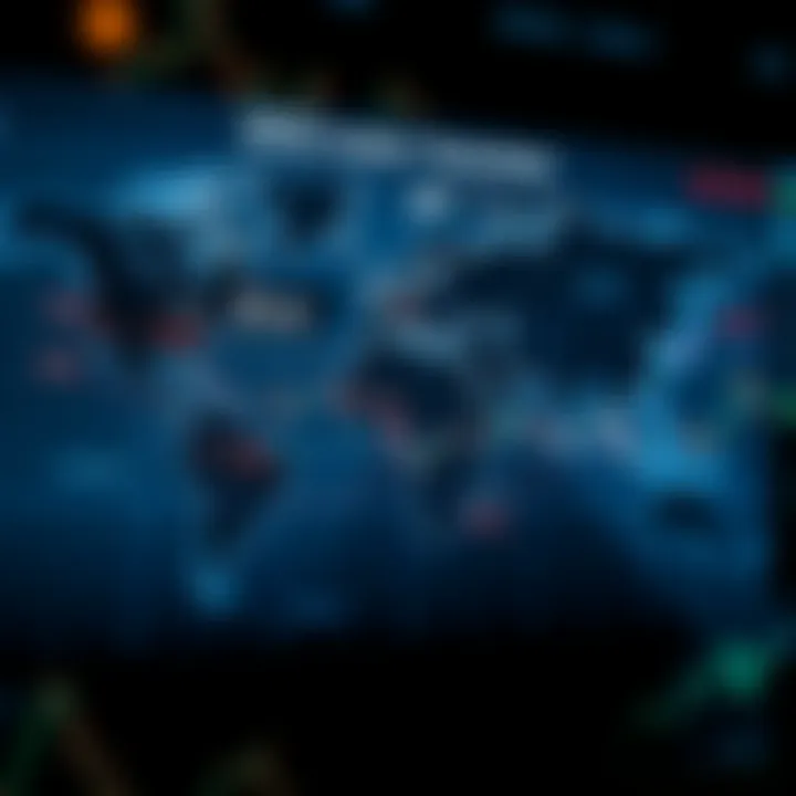 World map highlighting key forex trading sessions across major financial centers