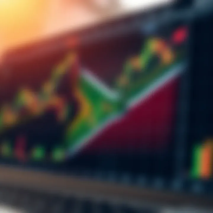 Illustration of financial charts displaying forex market trends with South African flag overlay