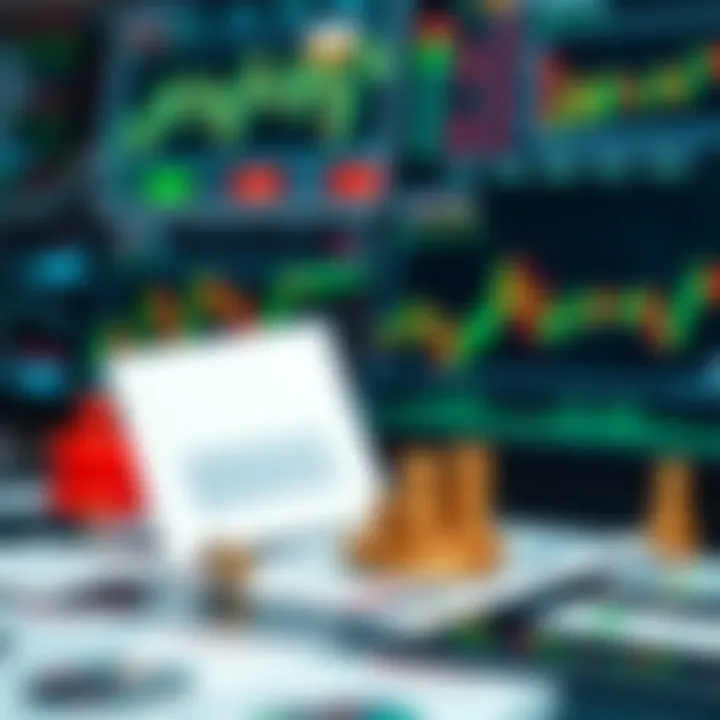 Set of forex trading tools including charts, risk management symbols, and educational resources