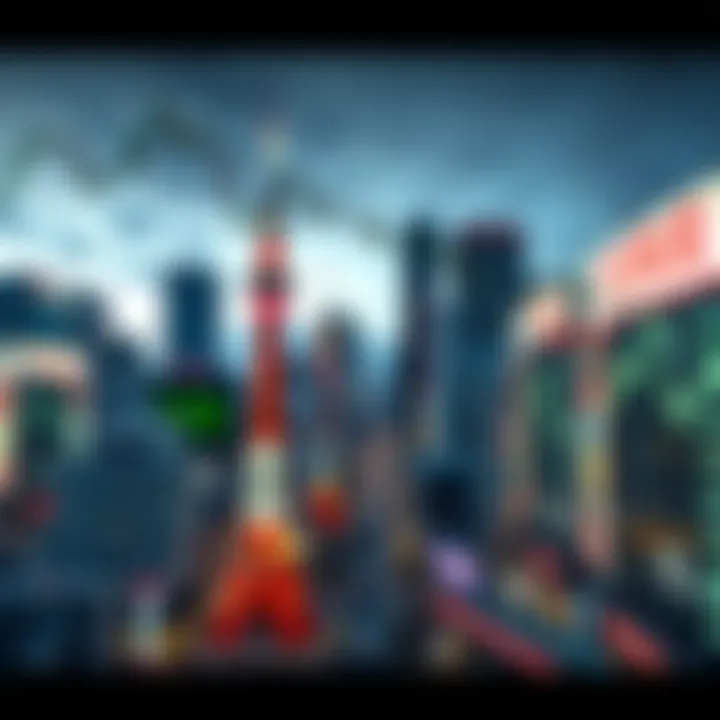 Cityscape of Yokohama with financial charts overlayed representing forex market activity