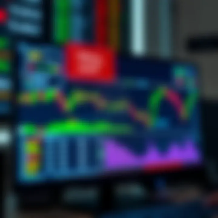 Illustration of a desktop computer screen displaying a trading platform with signal alerts and charts