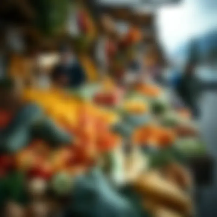 Fresh fruits and vegetables displayed at a bustling Montana market stall