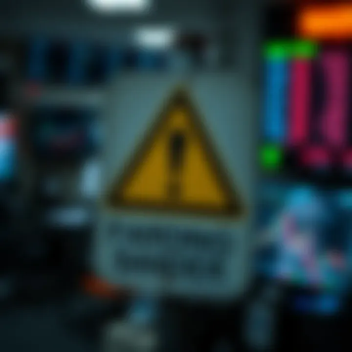 Alert symbol with caution sign highlighting potential online trading scams