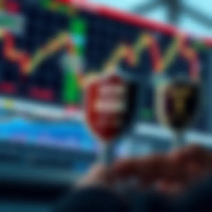 Illustration of risk management concepts with charts and protective shields