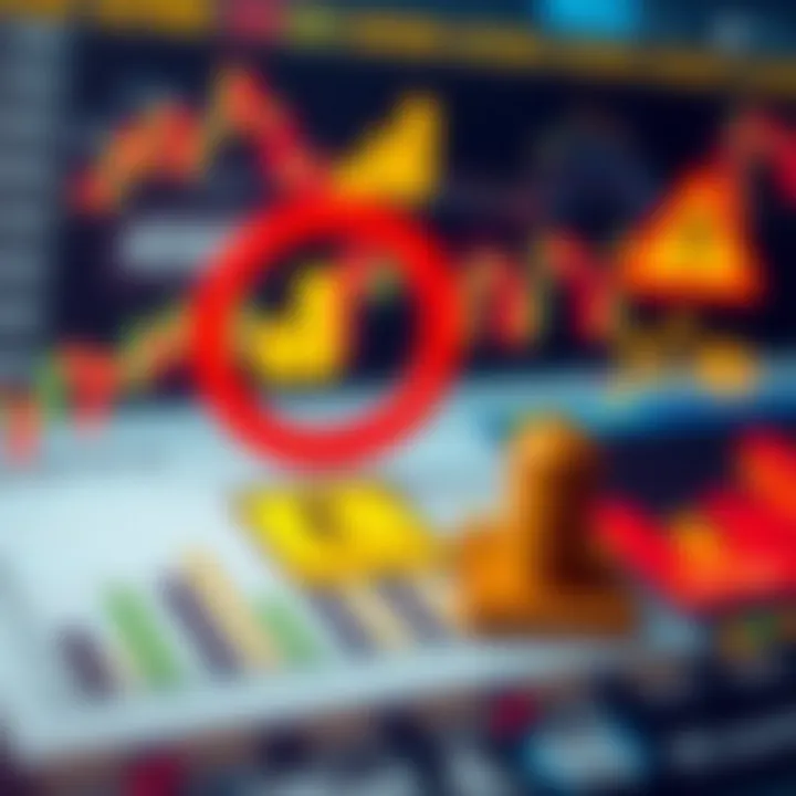 Abstract visualization of risk management concepts with caution symbols and strategy icons