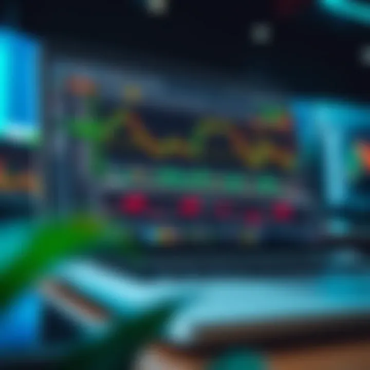 Laptop screen displaying forex trading platform with charts and indicators