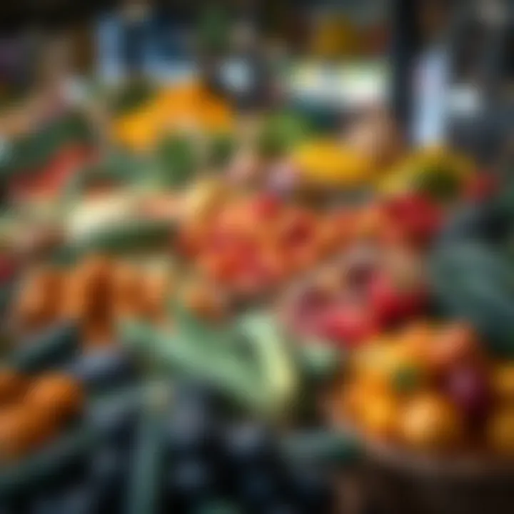 Various fresh produce arranged in baskets highlighting seasonal variety and market availability
