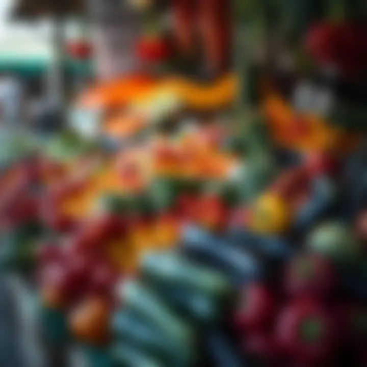 Fresh assortment of colorful fruits and vegetables displayed at an outdoor market stall in Somerset West