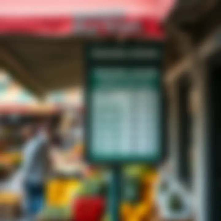 Market sign showing trading hours for fruit and vegetable vendors in a vibrant Somerset West marketplace