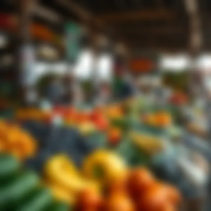 Fresh fruits and vegetables displayed at a vibrant South African market under natural light