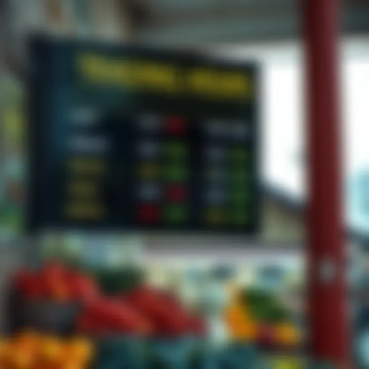 Trading Hours Display for Fruit and Vegetable Stores A signboard showing operating hours for a local grocery store specializing in fruits and vegetables