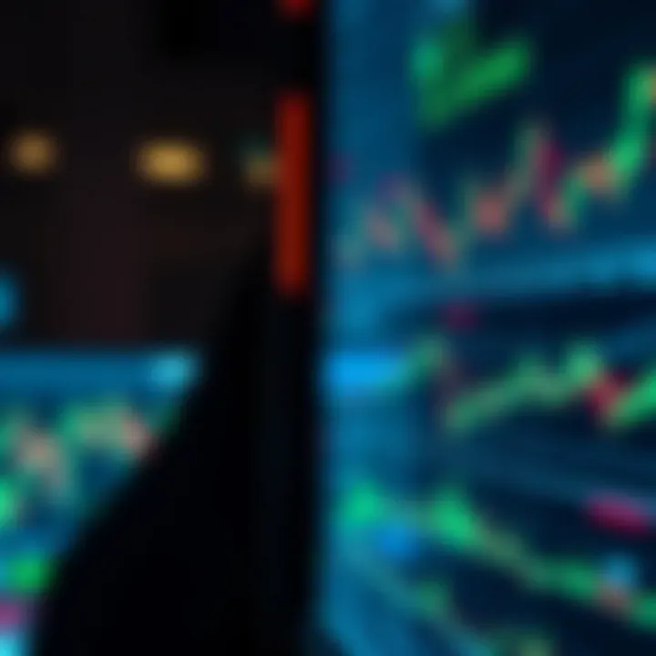 An abstract representation of AI algorithms analyzing financial data on multiple digital screens