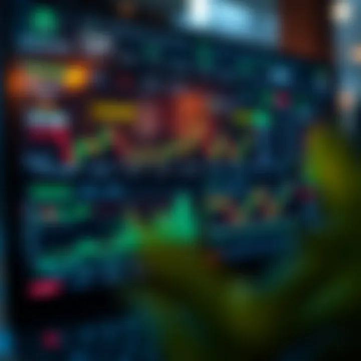 Graphical interface showing trading performance metrics with charts and indicators in a digital platform