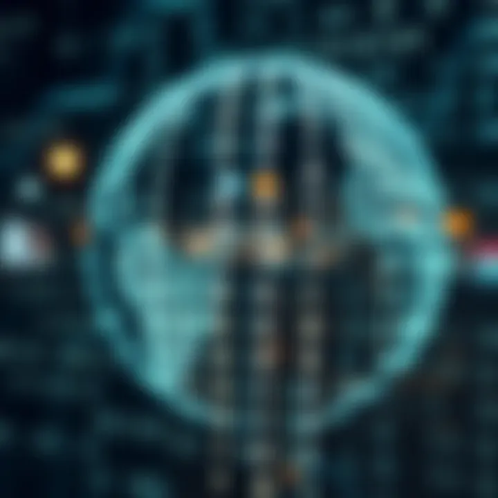 Conceptual graphic showing binary code integrated with digital technology in a global context