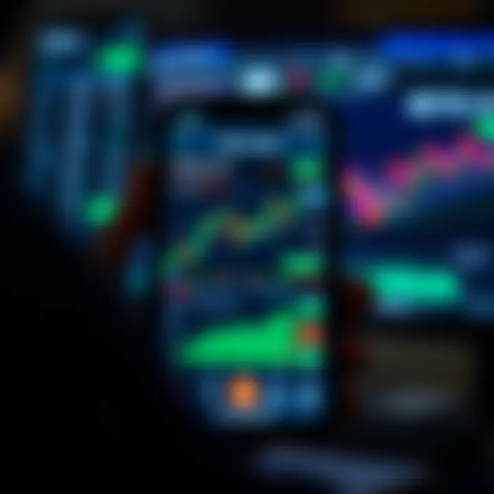 Mobile device displaying a financial trading application interface with charts and binary options