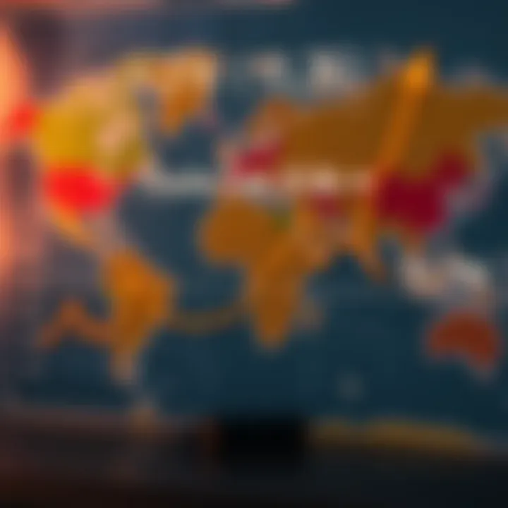 Graph showing fluctuating currency exchange rates against a world map background