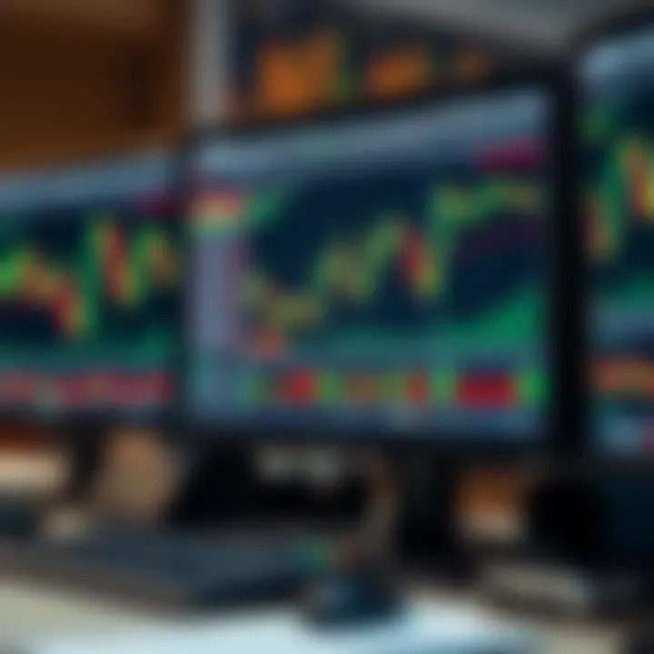 Financial charts and graphs displaying forex market trends on computer screens