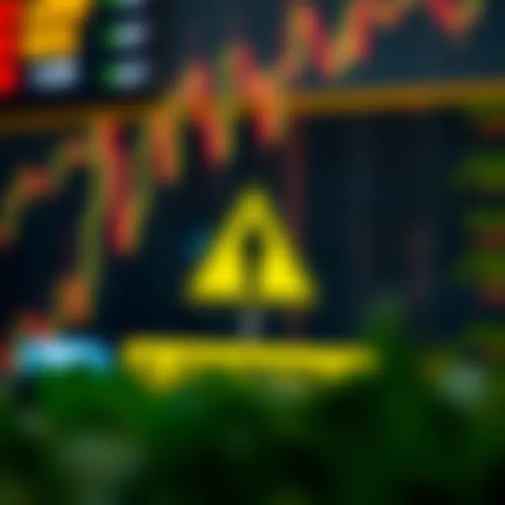 Illustration showing warning signs of forex trading scams with a caution symbol and deceptive offers