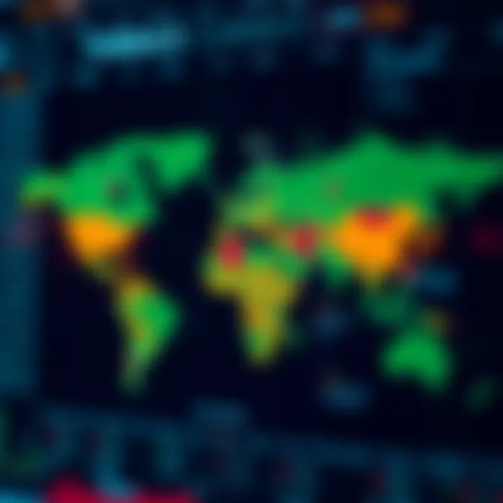 Global forex market with highlighted major financial centers and their trading hours