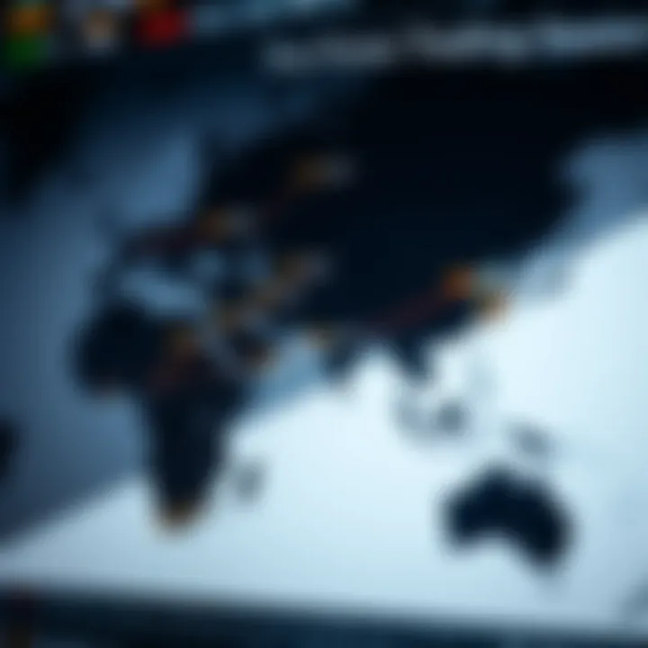 World map highlighting major forex trading centers and their corresponding time zones relevant to South African traders