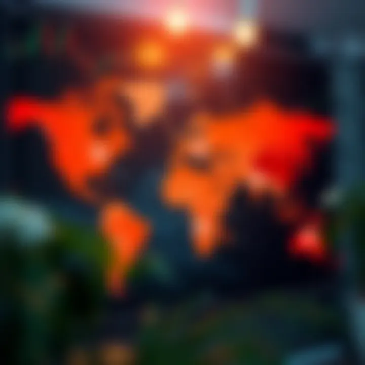 World map highlighting forex trading session time zones with clock icons