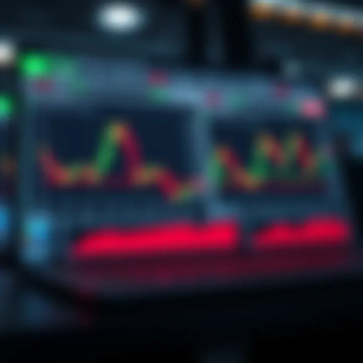 Digital interface displaying binary options signals with charts and indicators